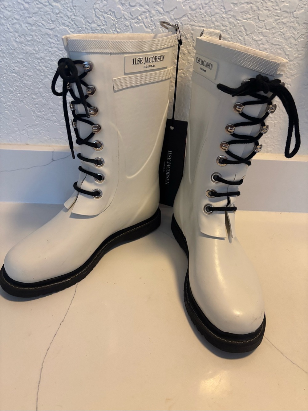 Ilse Jacobsen 3/4 Rubber Boot White Lace-Up NWT size EU 37 US 7/8